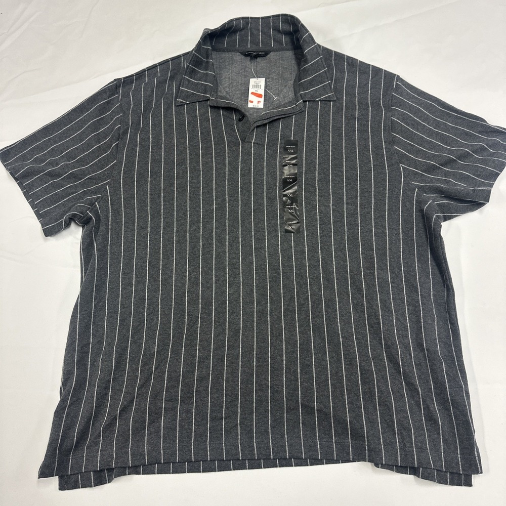 NWT Banana Republic Gray White Short Polo Mens Size XXL Shirt Stripe